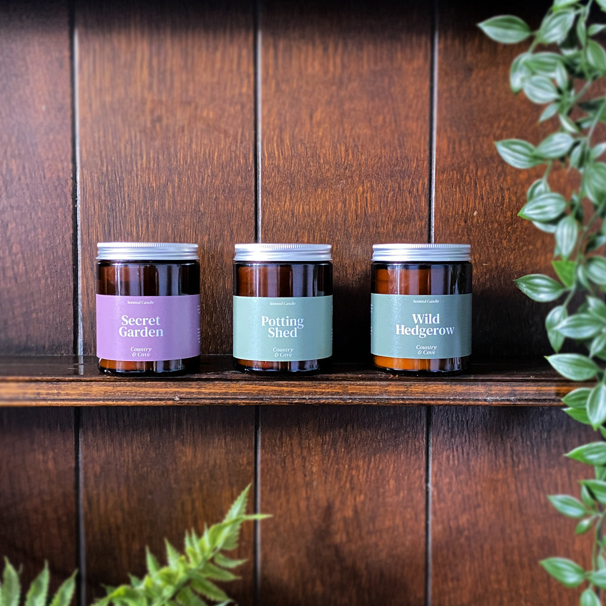 Set of Scented Candles on a shelf by Country & Cove